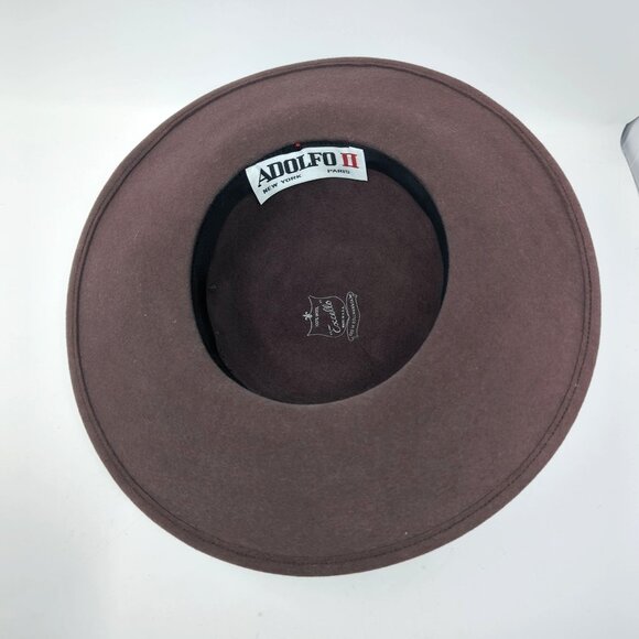 Vintage Adolfo II Hat Felt Brown Wide Brim Felt Bow - Picture 7 of 10